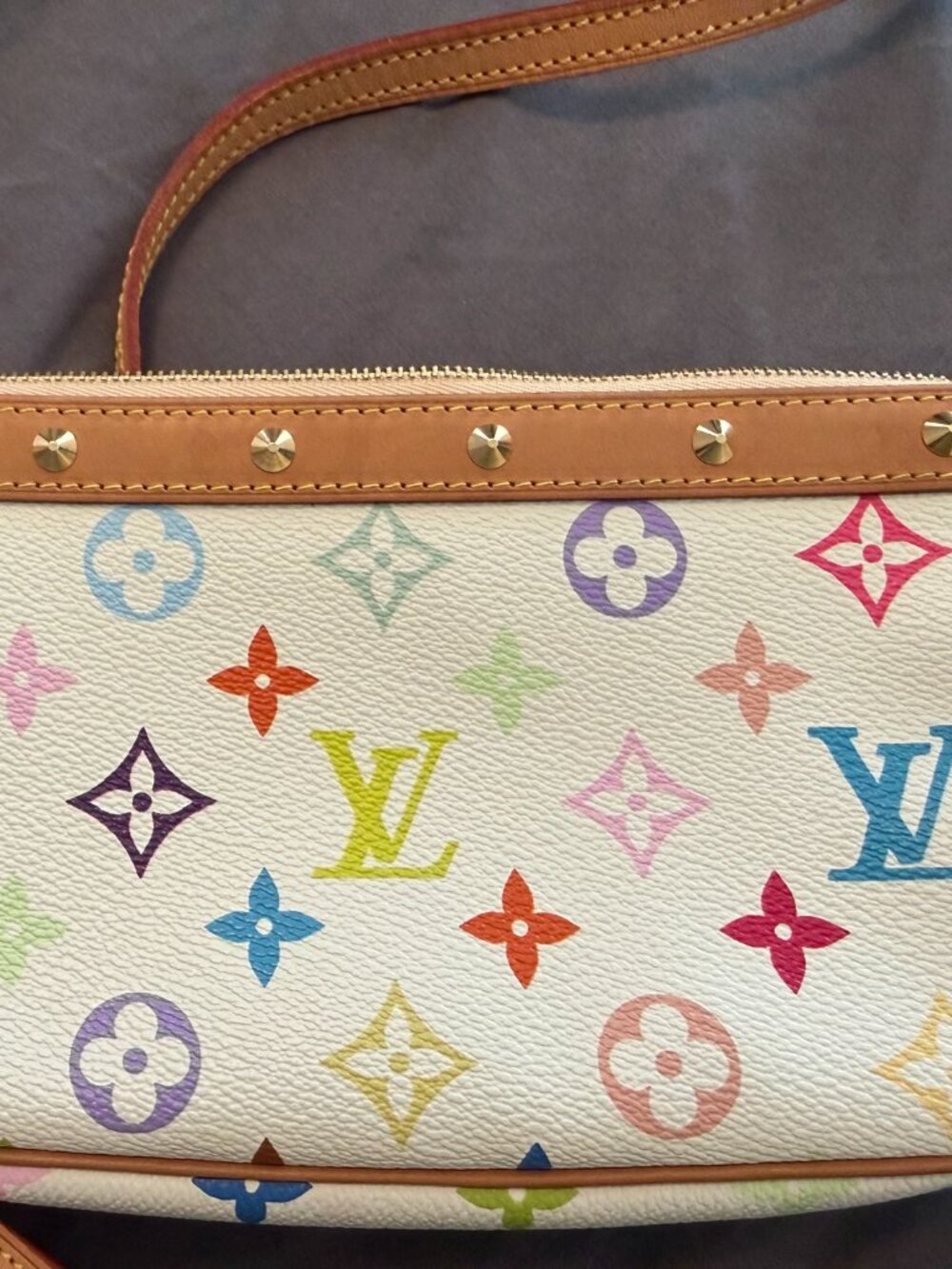 Vintage Louis Vuitton x Takashi Murakami white monogram purse 2003